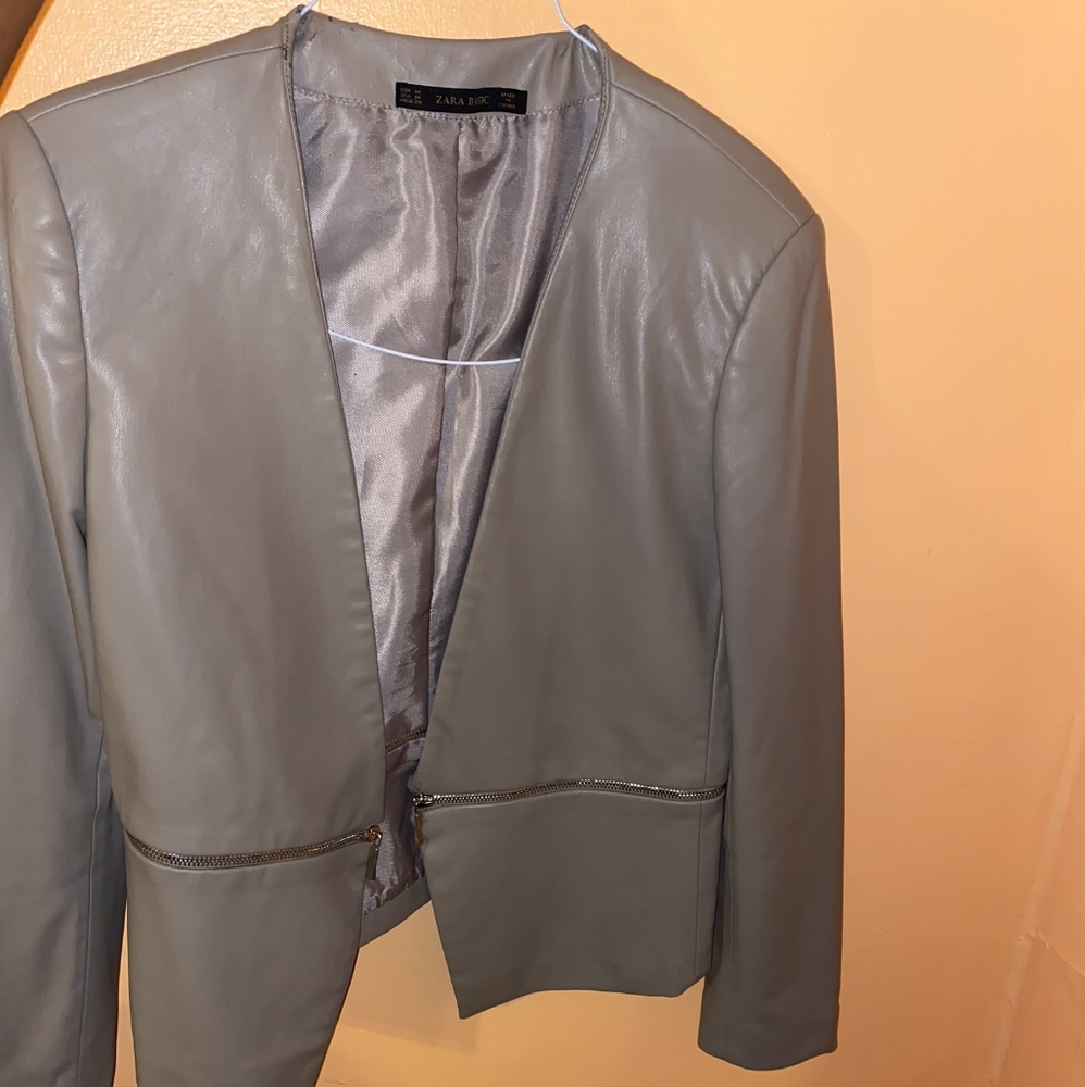 Grey Leather Blazer